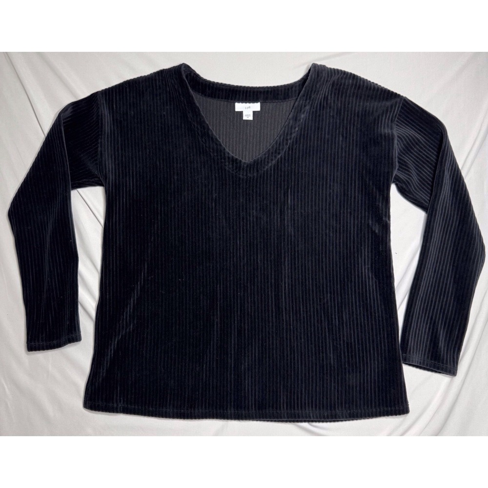 J.Jill Plush Ribbed Corduroy V-Neck Relaxed Black Top‎ Women's XS